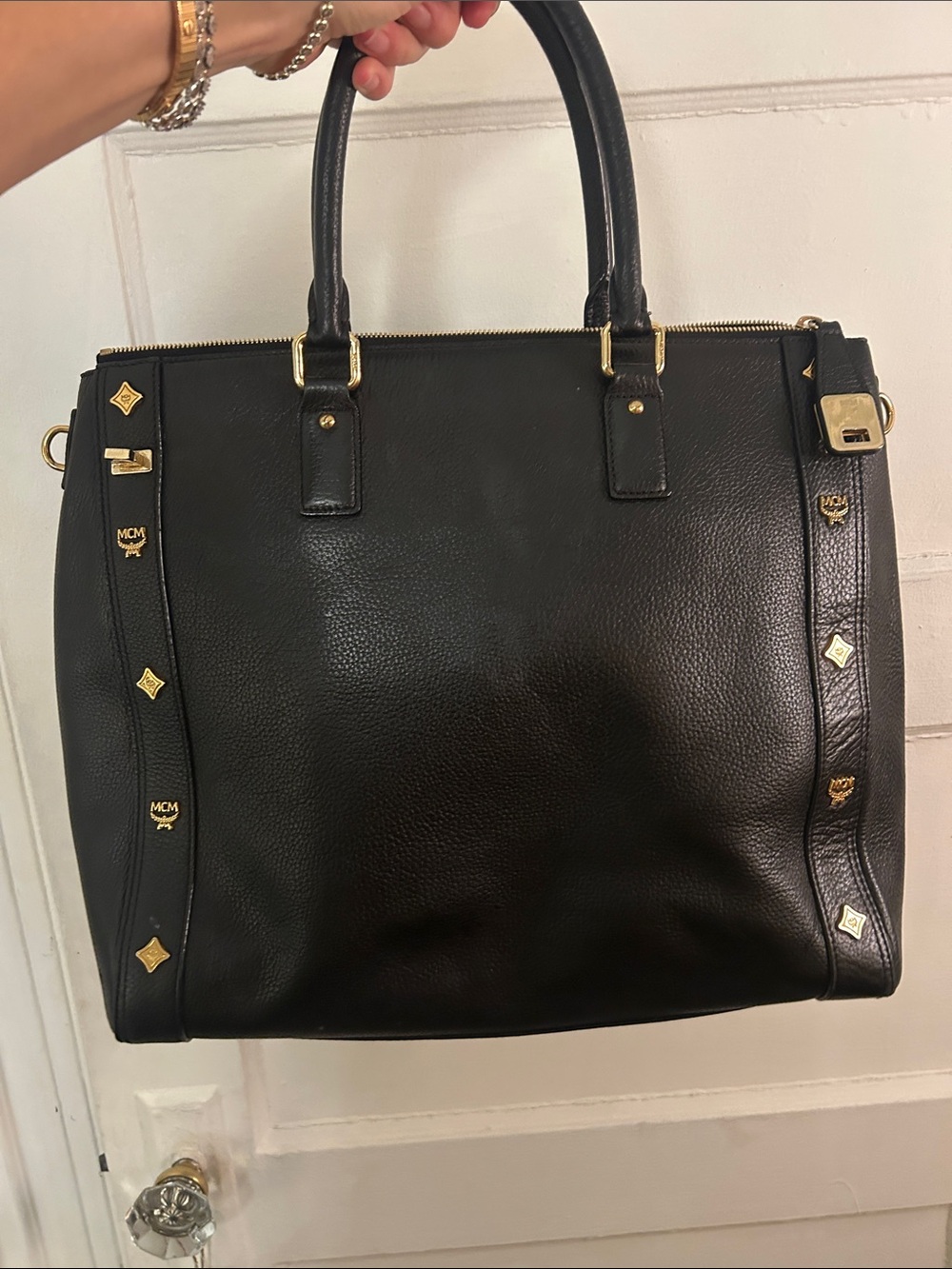 MCM Black Leather Tote with Gold Accents - Picture 5 of 6